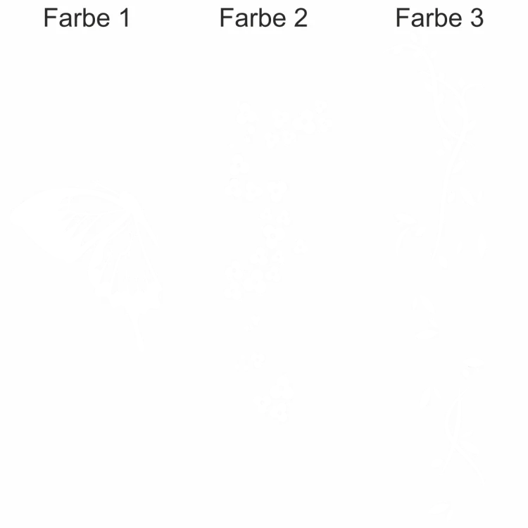 Buntes Wandtattoo mit Blütenzauber Ornament und Schmetterling - Ansicht Farbauswahl Buntes Wandtattoo mit Blütenzauber Ornament und Schmetterling - Ansicht Farbauswahl
