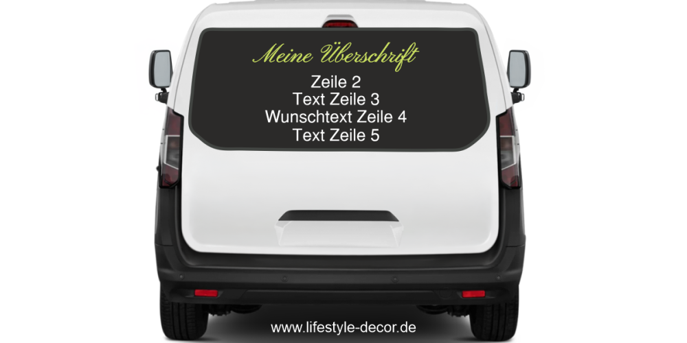 Fahrzeugbeschriftung Adressblock | 03 auf Heck von Transporter