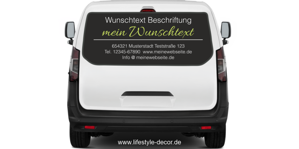 Fahrzeugbeschriftung Adressblock | 04a auf Heck von Transporter