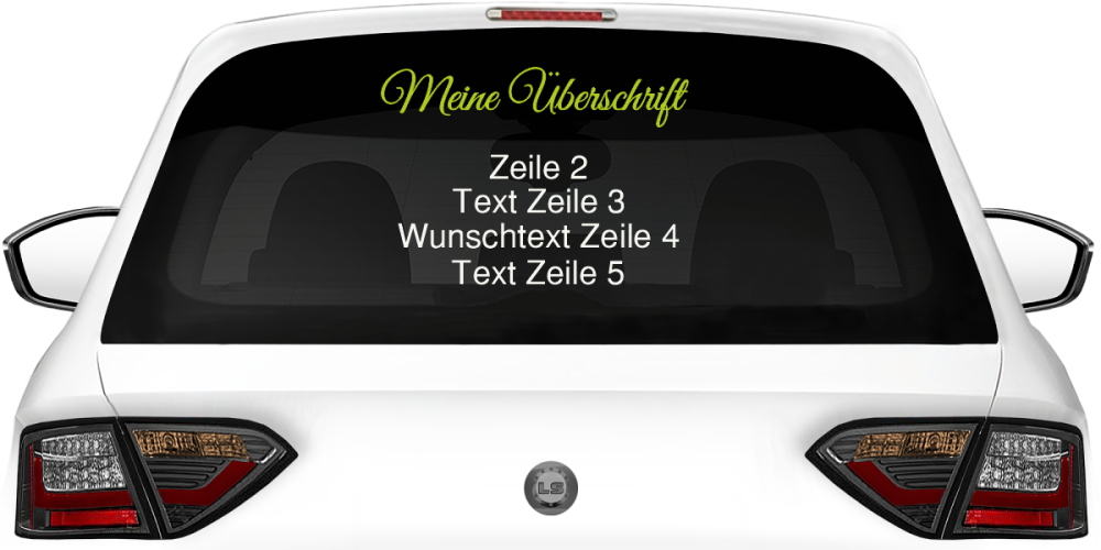 Fahrzeugbeschriftung Textblock | 05 auf Heckscheibe