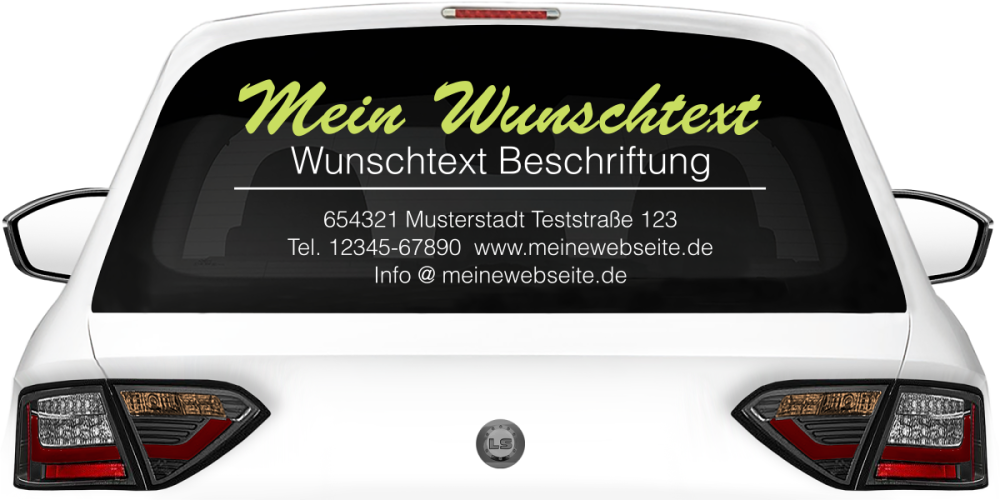 Fahrzeugbeschriftung Textblock | 09a auf Heckscheibe
