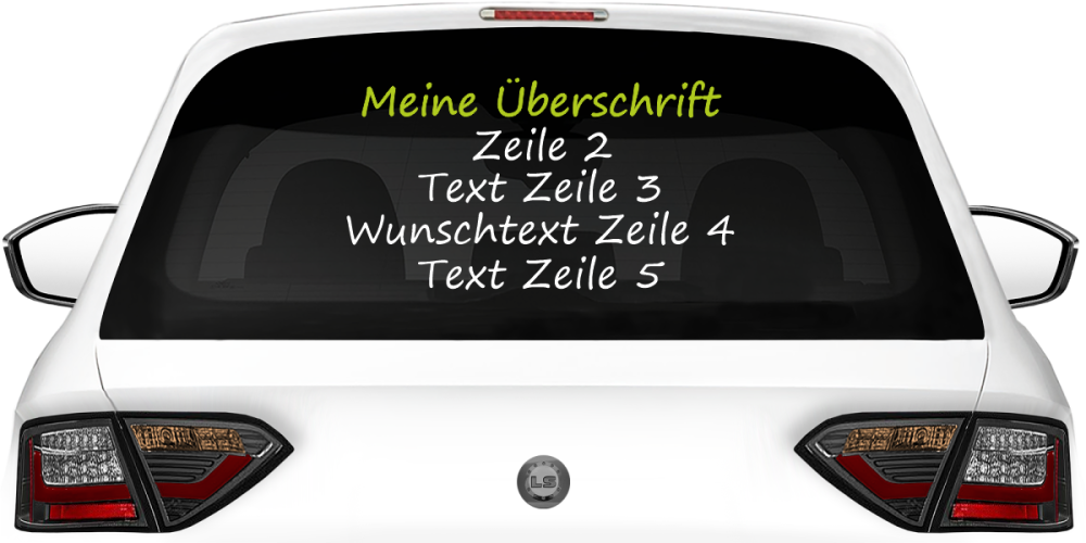 Fahrzeugbeschriftung Textblock | 11 auf Heckscheibe
