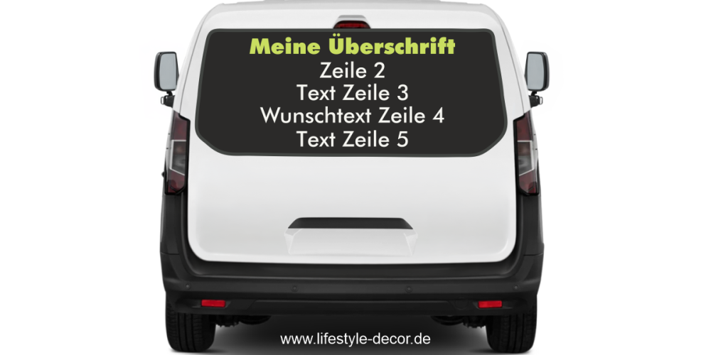 Fahrzeugbeschriftung Adressblock | 24 auf Heck von Transporter