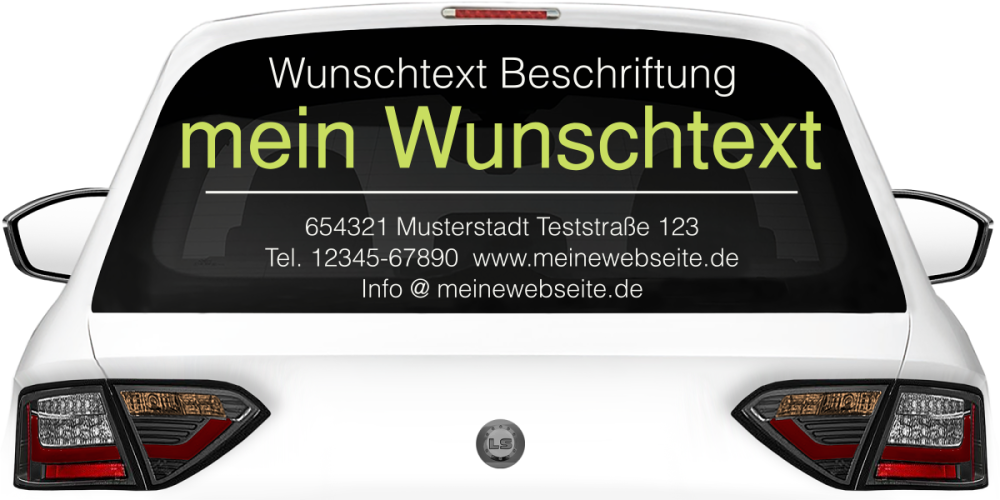 Fahrzeugbeschriftung Textblock | 26a auf Heckscheibe