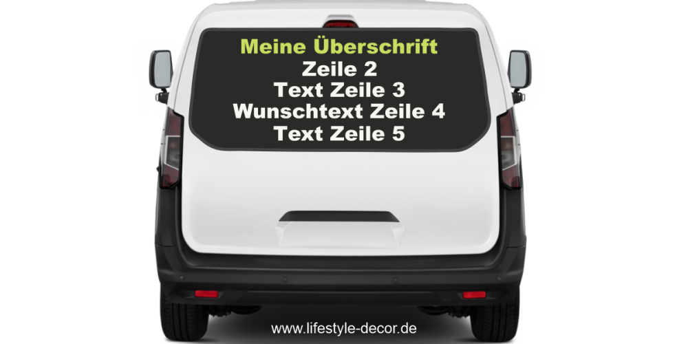 Fahrzeugbeschriftung Adressblock | 27 auf Heck von Transporter