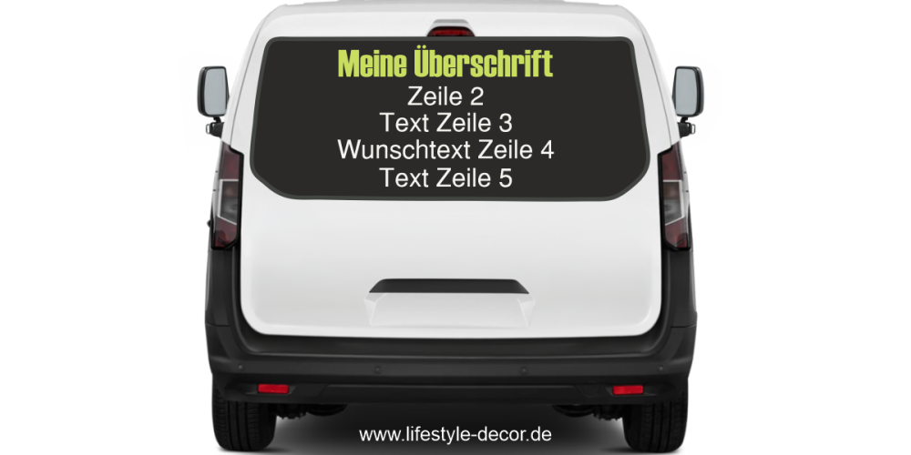 Fahrzeugbeschriftung Adressblock | 28 auf Heck von Transporter