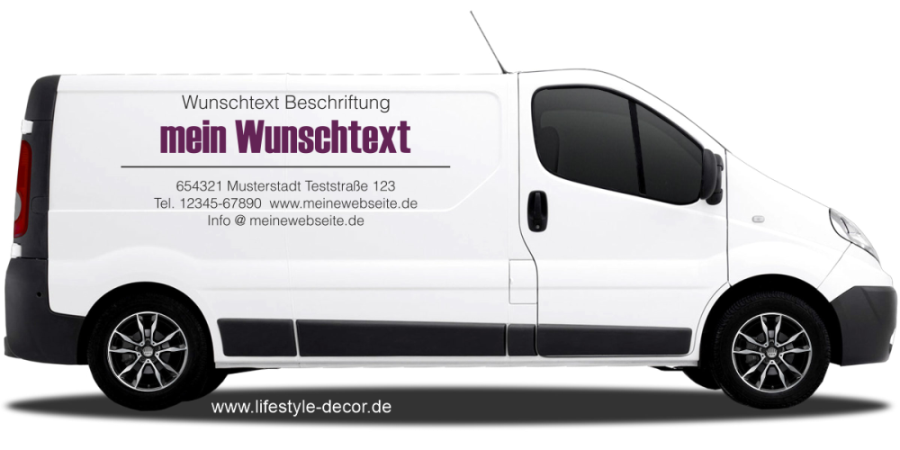Fahrzeugbeschriftung Adressblock | 28a auf weißem Transporter