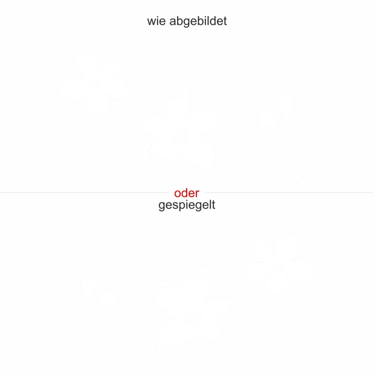 Fensteaufkleber aus selbstklebender Folie mit Blumen und Schmetterling - Ansicht Ausrichtung und Farbauswahl Fensteaufkleber aus selbstklebender Folie mit Blumen und Schmetterling - Ansicht Ausrichtung und Farbauswahl