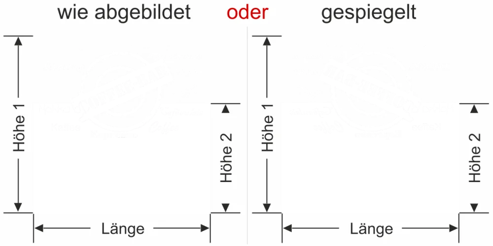 Fensterfolie Coffee Bar - Ansicht Ausrichtung mit Farbauswahl - Vorschlag 1