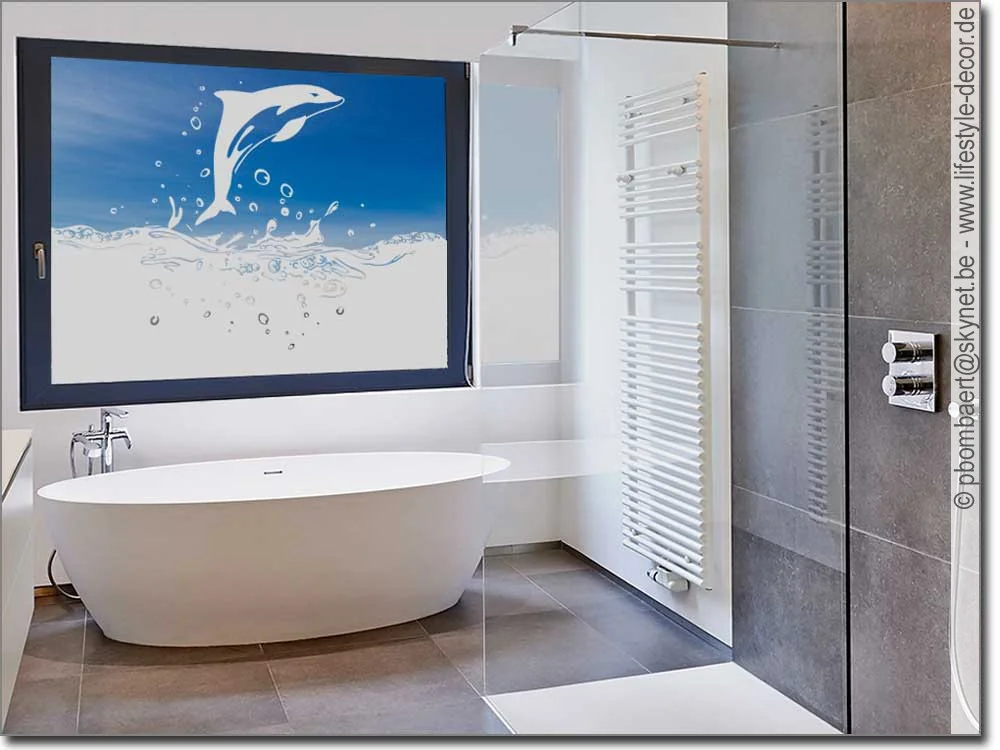 Maßanfertigung Sichtschutzfolie Delphin Welle Fensterfolie WC Küche Bad Büro 