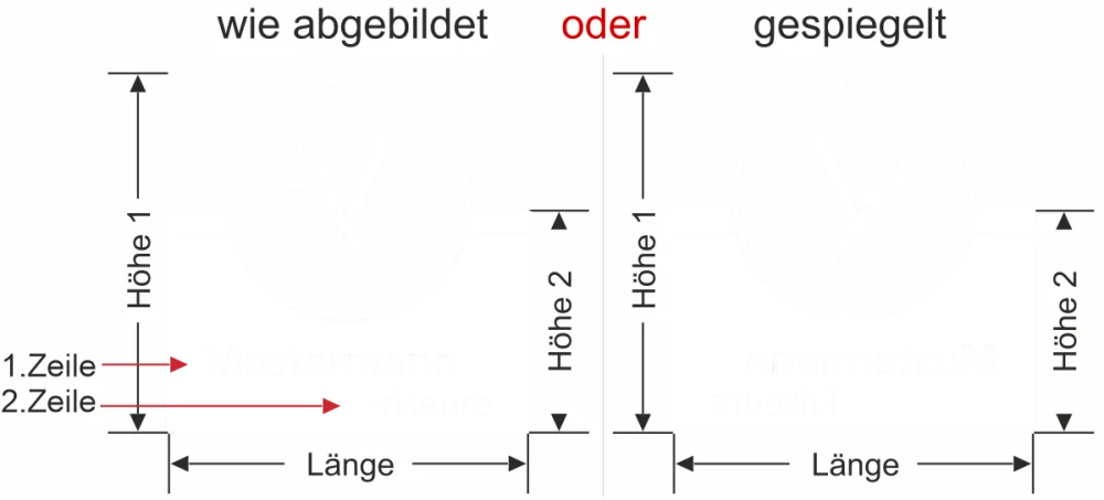 Glasfolie als Sichtschutz in Milchglasoptik für den Friseur Salon- Ansicht Ausrichtung und Farbauswahl Vorschlag 1