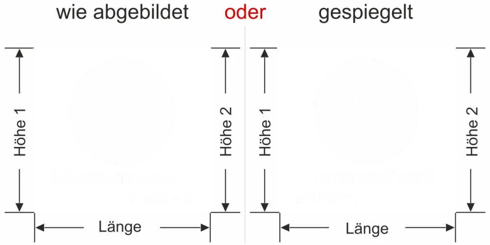 Glasfolie als Sichtschutz in Milchglasoptik für den Friseur Salon- Ansicht Ausrichtung und Farbauswahl Vorschlag 2