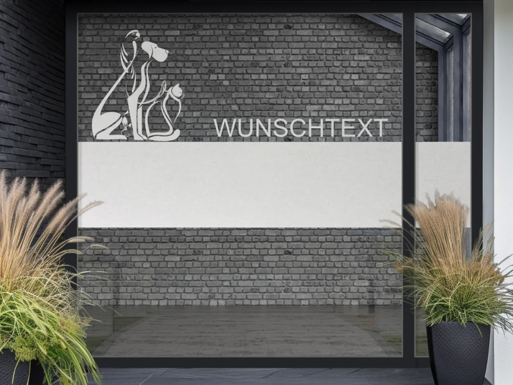 Fensterfolie mit geplotteten Tieren und Wunschtext