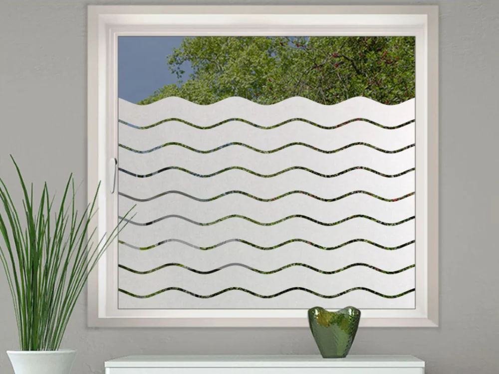 Fensterfolie Sichtschutz mit 10 cm Wellenstreifen