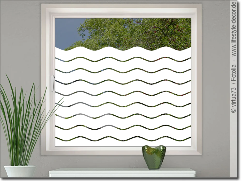 Fensterfolie Sichtschutz mit 10 cm breiten Wellenstreifen für Fenster