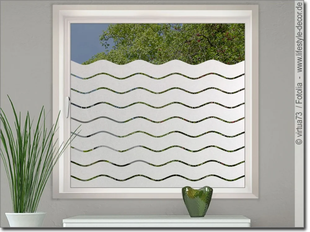 Fensterfolie Sichtschutz mit 10 cm Wellenstreifen