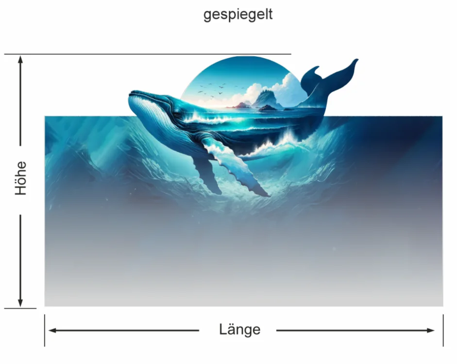 Fensterfolie Wal im Wasser mit Insel - Ansicht Ausrichtung gespiegelt