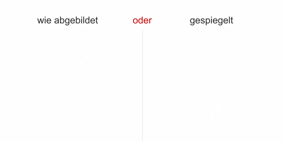 Fenstertattoo mit einer verspielten Pusteblume - Ansicht Ausrichtung und Farbauswahl Fenstertattoo mit einer verspielten Pusteblume - Ansicht Ausrichtung und Farbauswahl
