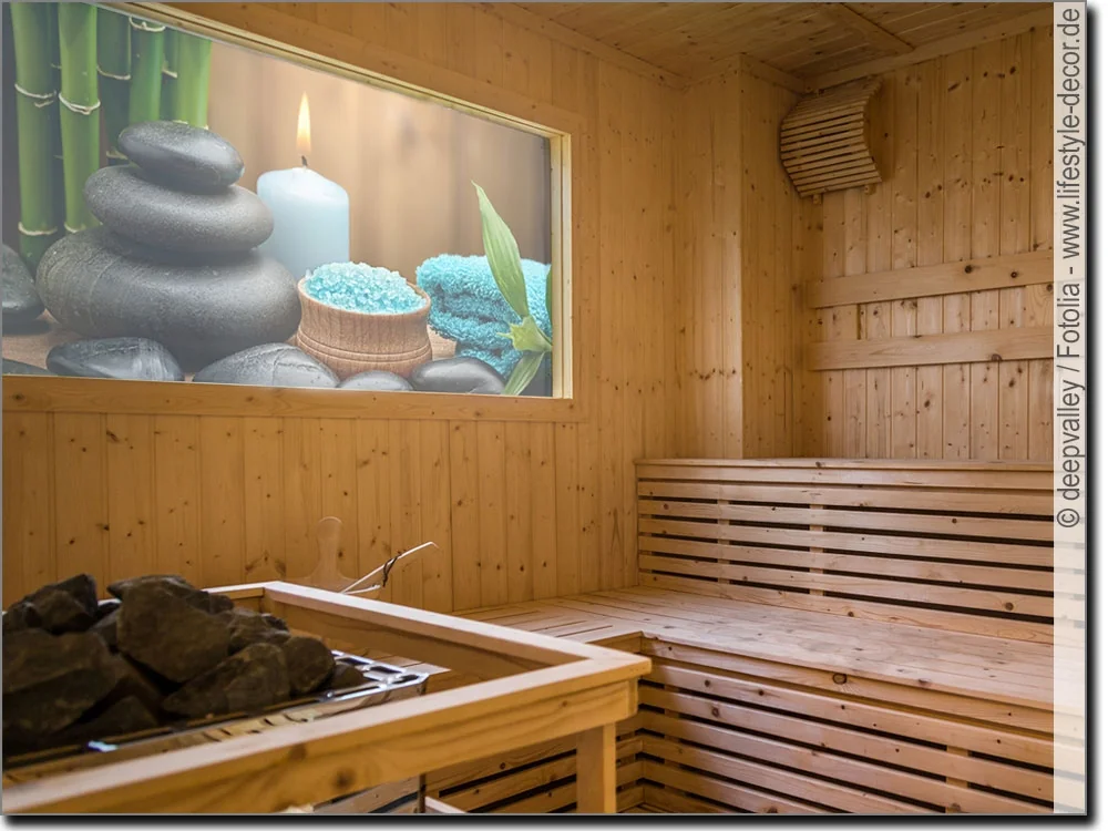 transparente Deko Folie für Fenster oder Tür in der Sauna