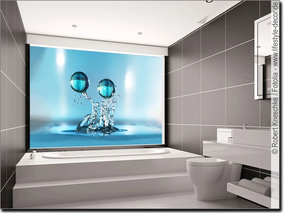 Sichtschutzfolie Erfrischung - Zwei Wassertropfen als Sichtschutz Folie mit Foto für Badezimmer