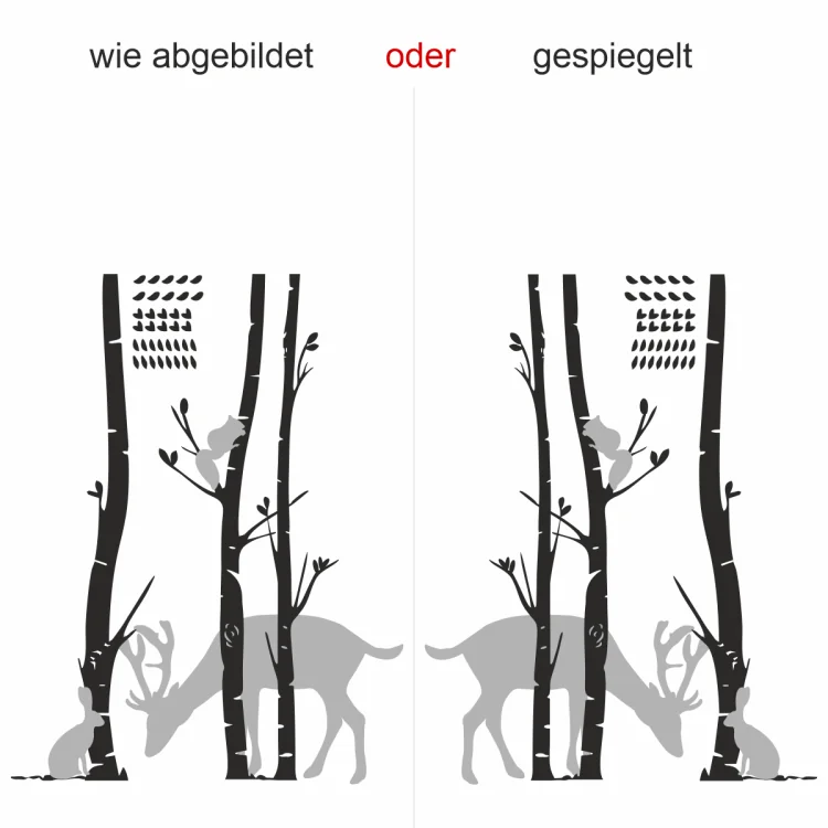 XXL Wald mit Tieren als Garderobensticker für die Wand - Ansicht Ausrichtung