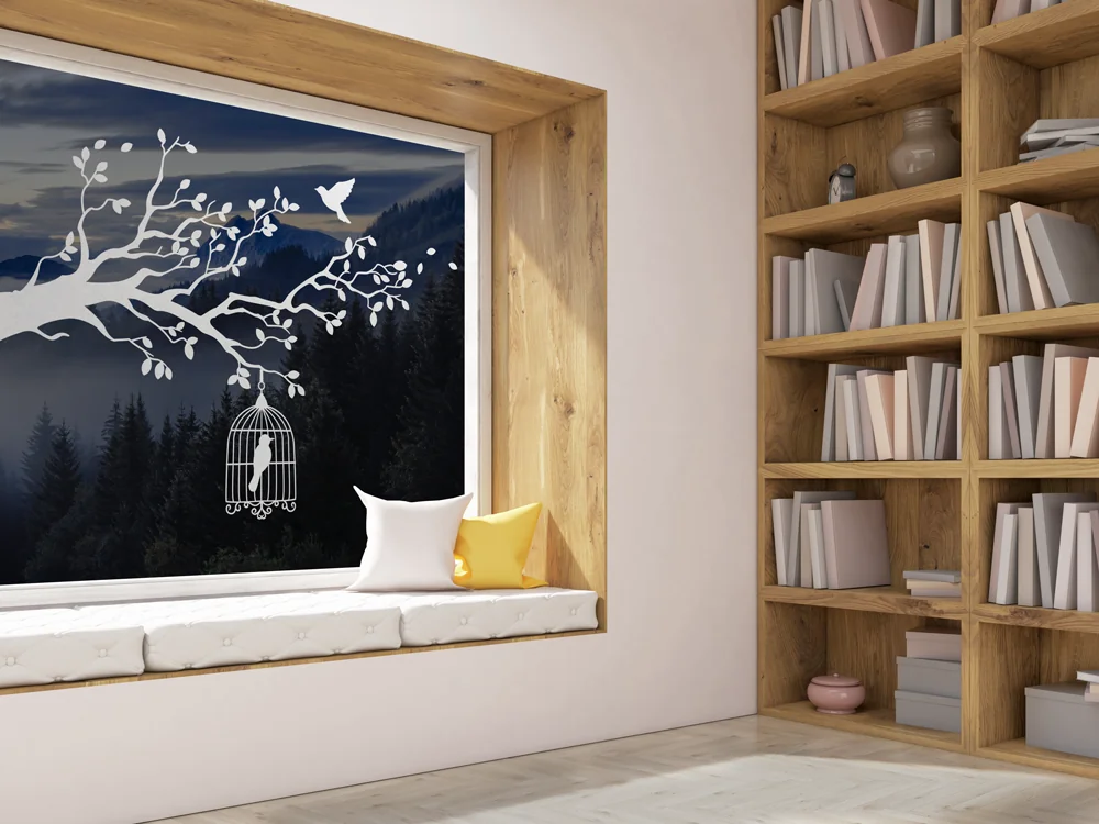 Fensterfolie Vögel auf Ast