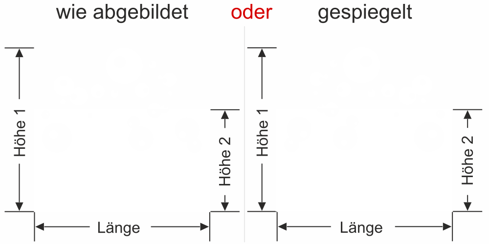 Glasbanner Wasserblasen - Ansicht Ausrichtung mit Farbauswahl und Anleitung zur Größenberechnung - Vorschlag 1