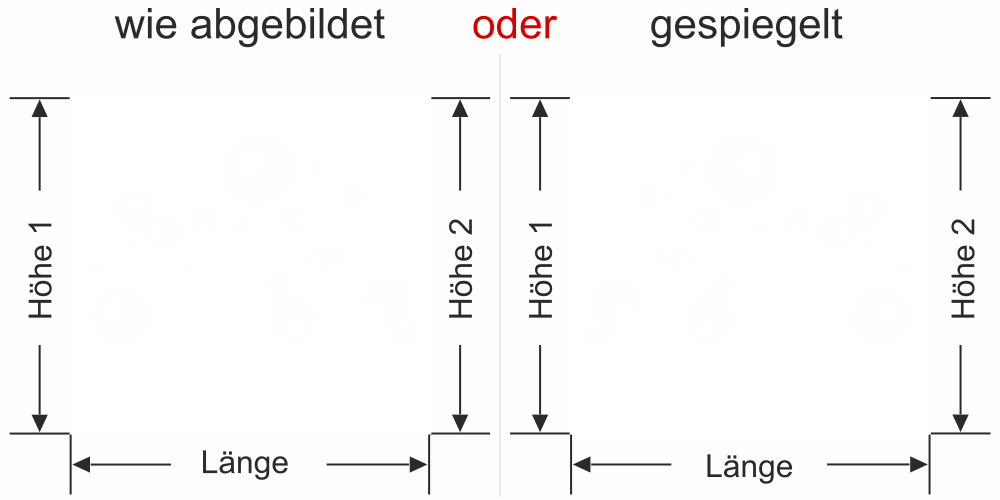 Glasbanner Wasserblasen - Ansicht Ausrichtung mit Farbauswahl und Anleitung zur Größenberechnung - Vorschlag 2