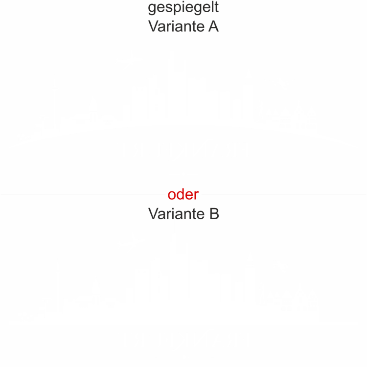 Glasbild Frankfurt - Ansicht Ausrichtung mit Farbauswahl und Variante