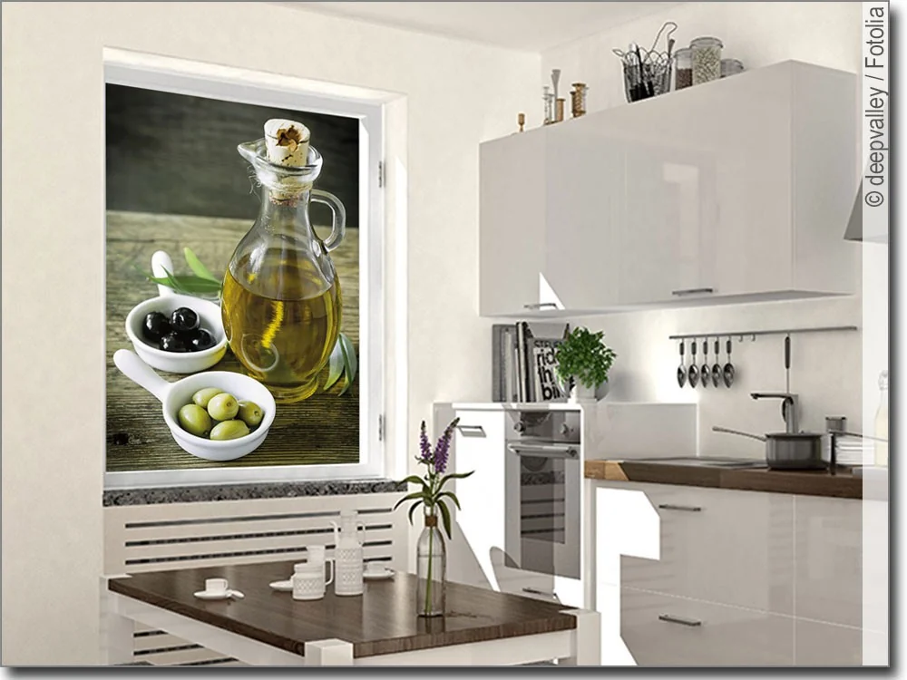 Selbstklebende Fensterfolie mit Olivenöl