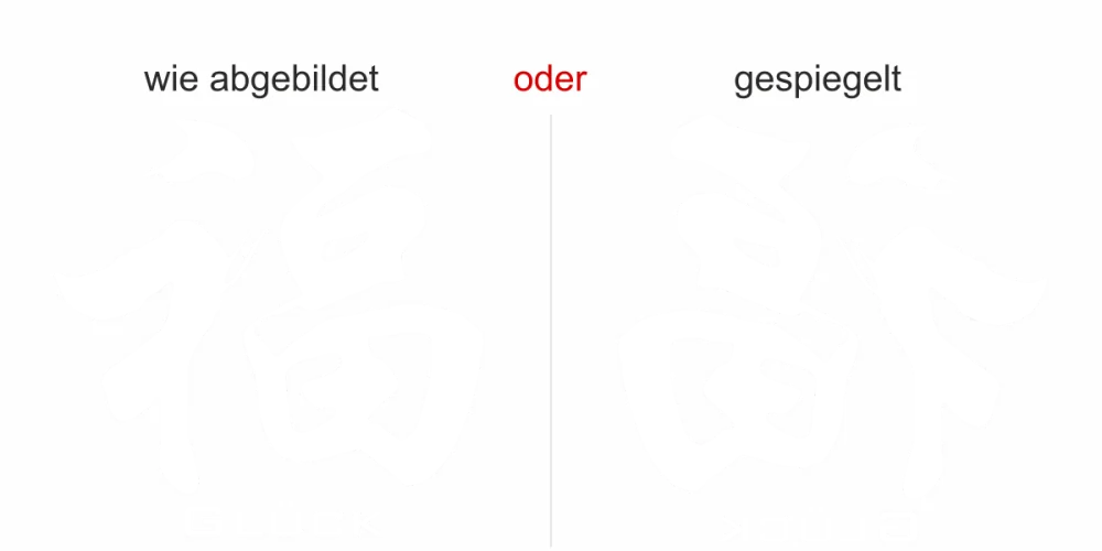 Glasdekor Chinesisches Zeichen Glück - Ansicht Ausrichtung mit Farbauswahl