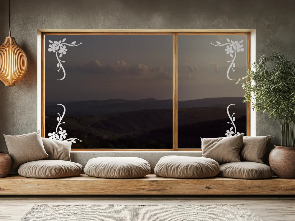 Glasdekor Ecke Blütenmotiv