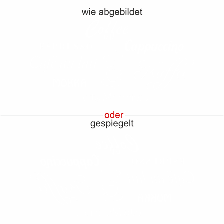 Glasdekor Kaffee - Ansicht Ausrichtung mit Farbauswahl