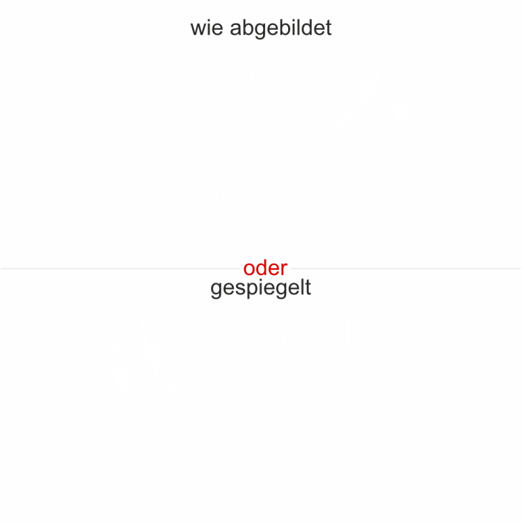 Glasdekor Willkommen - Ansicht Ausrichtung mit Farbauswahl