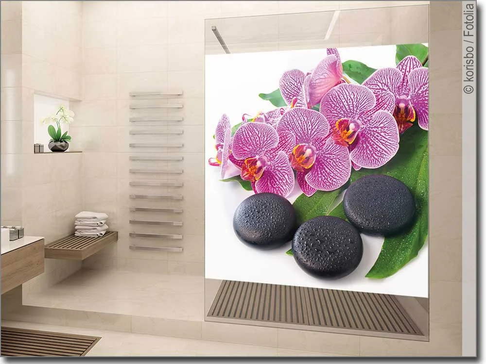 Glasdesign mit Orchideenblüte in pink