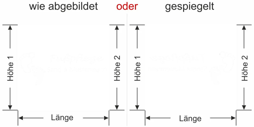 Glasfolie Fußpflege - Ansicht Ausrichtung und Farbauswahl Vorschlag 2