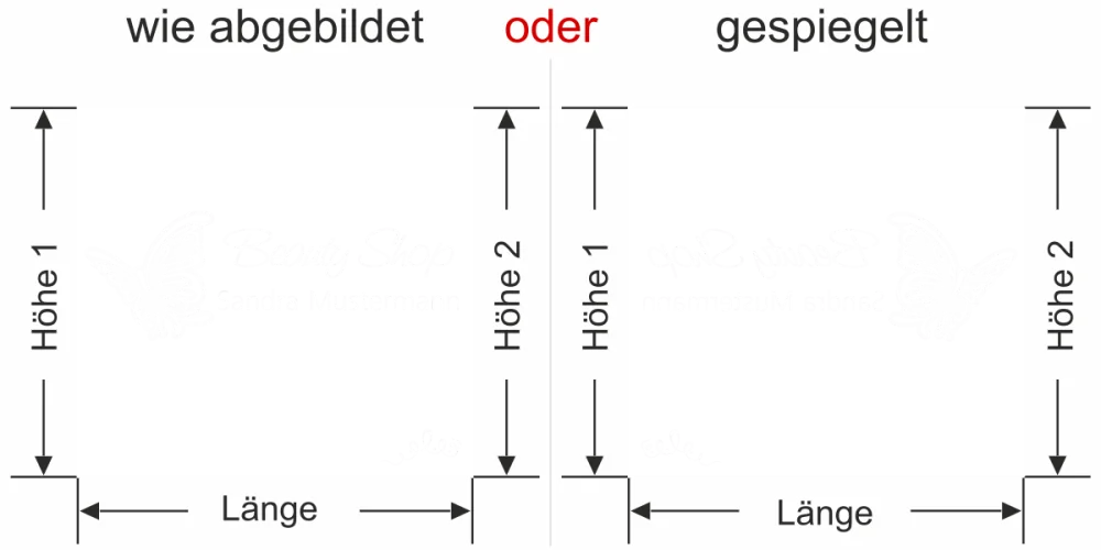 Glasfolie Sichtschutz Beauty - Ansicht Ausrichtung mit Farbauswahl Vorschlag 2
