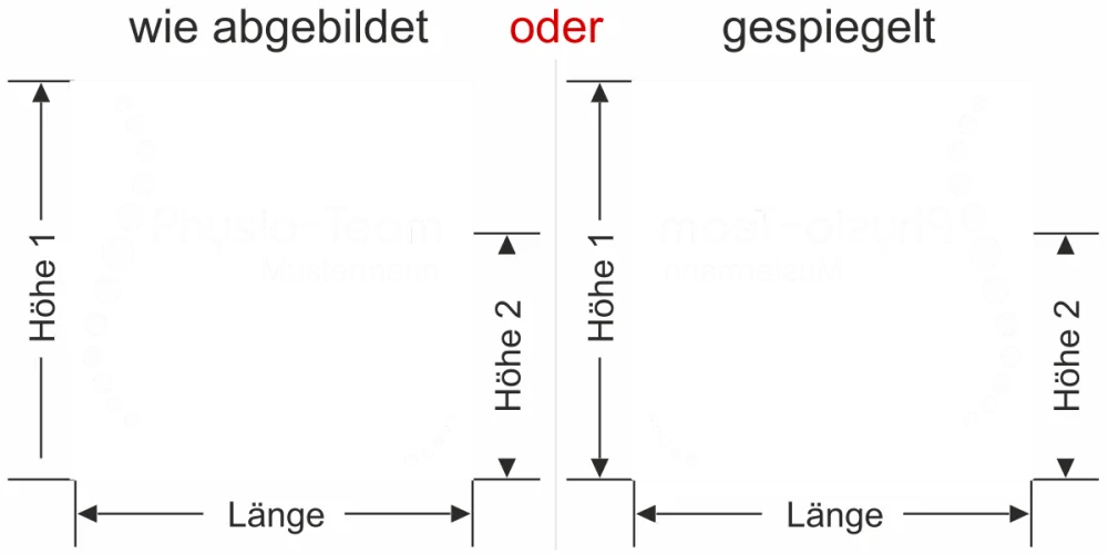 Glasfolie Sichtschutz Praxis - Ansicht Ausrichtung mit Farbauswahl Vorschlag 2