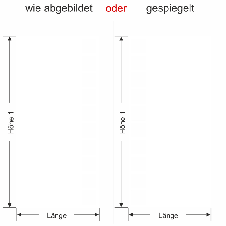 Glasfolie Viereck als Sichtschutz im Bad - Ansicht Ausrichtung mit Farbauswahl