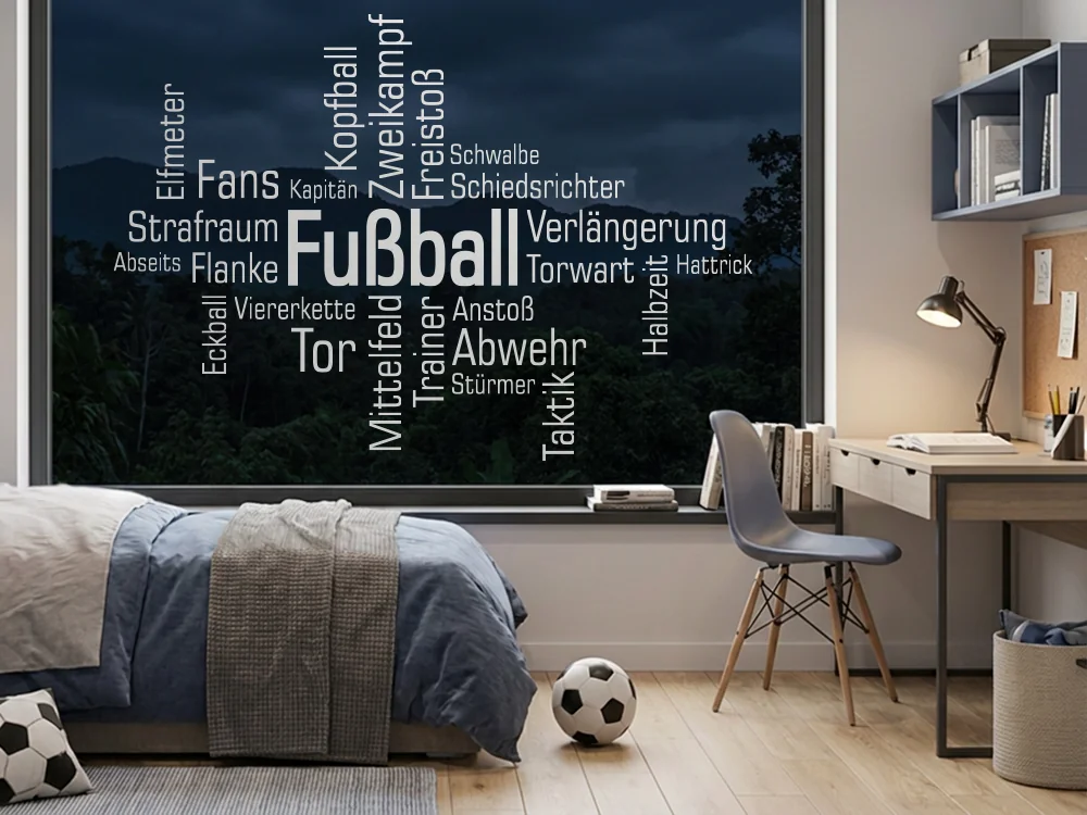 Aufkleber Glas Wortwolke Fußball