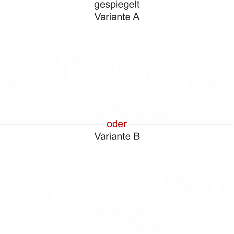 Glasdekor Milchglas Dubai - Ansicht Ausrichtung mit Farbauswahl und Variante Glasdekor Milchglas Dubai - Ansicht Ausrichtung mit Farbauswahl und Variante