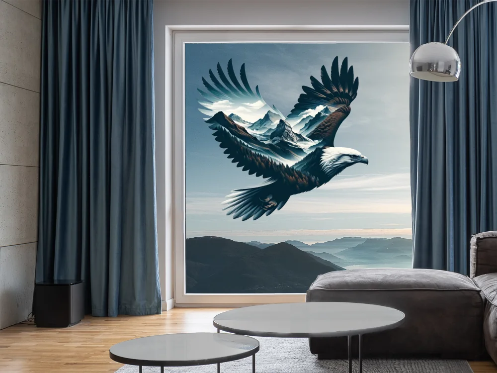 Glastattoo Adler mit Berglandschaft