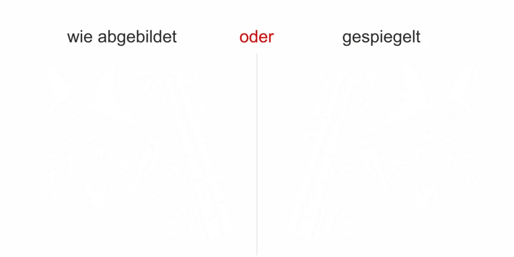 Glastattoo Bambusrohr mit Vögeln - Ansicht Ausrichtung und Farbauswahl