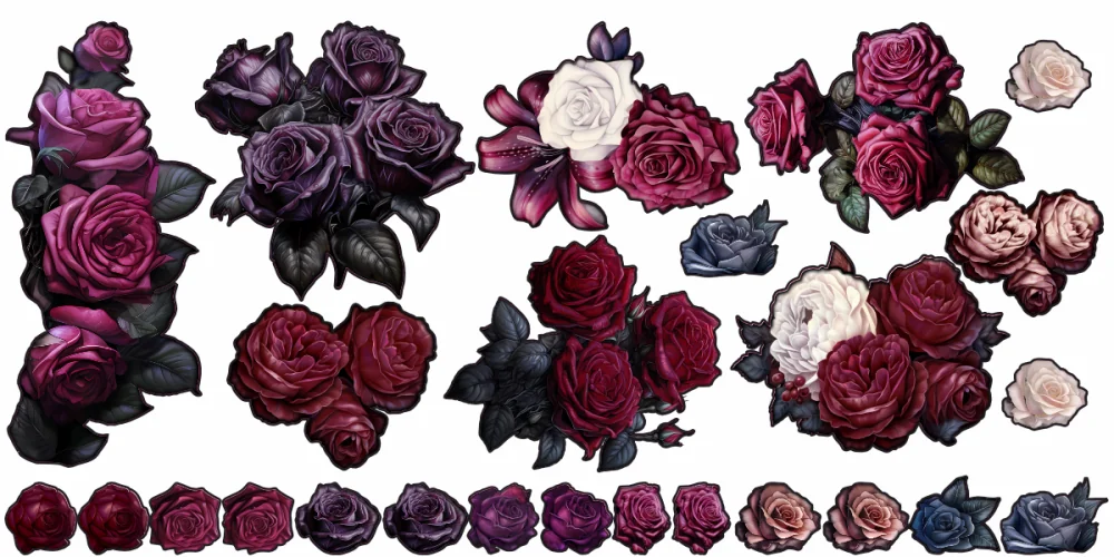 Glastattoo Blütenset Rosen zur freien Anordnung Glastattoo Blütenset Rosen zur freien Anordnung