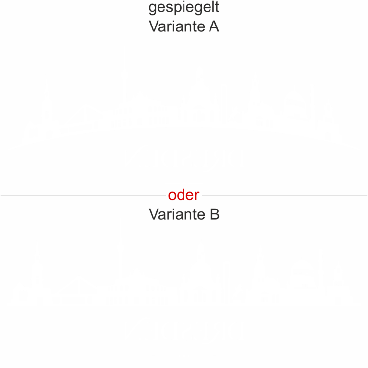 Konturgeschnittene Milchglasfolie mit Silhouette von Dresden - Ansicht Ausrichtung mit Farbauswahl und Variante Konturgeschnittene Milchglasfolie mit Silhouette von Dresden - Ansicht Ausrichtung mit Farbauswahl und Variante