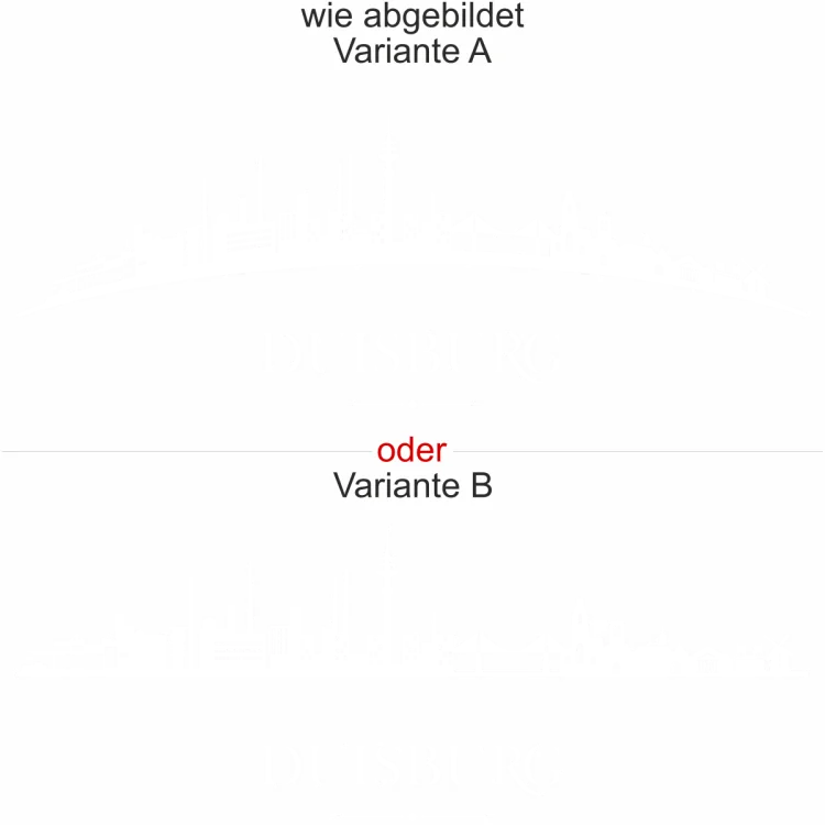 Konturgeschnittene Milchglasfolie mit Silhouette von Duisburg - Ansicht Ausrichtung mit Farbauswahl und Variante Konturgeschnittene Milchglasfolie mit Silhouette von Duisburg - Ansicht Ausrichtung mit Farbauswahl und Variante