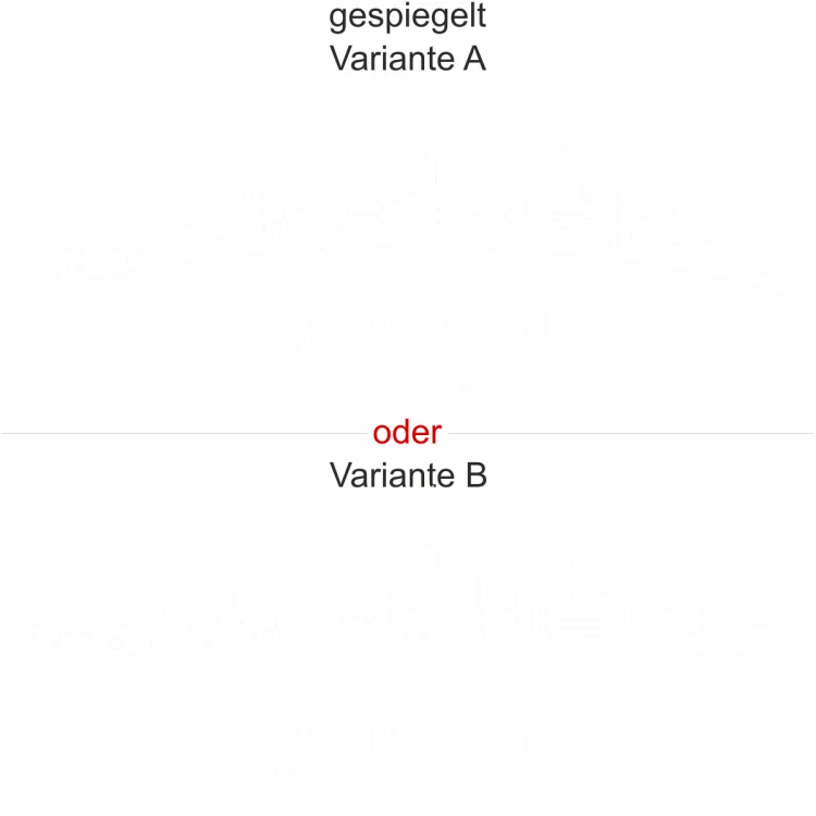 Konturgeschnittene Milchglasfolie mit Silhouette von Duisburg - Ansicht Ausrichtung mit Farbauswahl und Variante Konturgeschnittene Milchglasfolie mit Silhouette von Duisburg - Ansicht Ausrichtung mit Farbauswahl und Variante