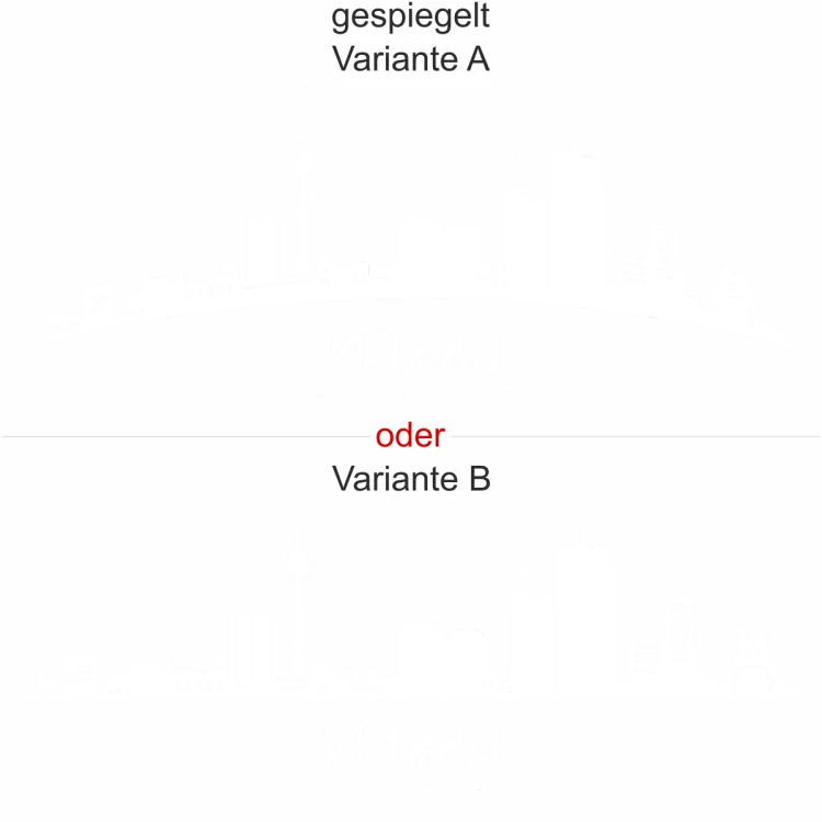 Milchglasfolie mit Essener Skyline als konturgeschnittener Aufkleber - Ansicht Ausrichtung mit Farbauswahl und Variante - Milchglasfolie mit Essener Skyline als konturgeschnittener Aufkleber - Ansicht Ausrichtung mit Farbauswahl und Variante -