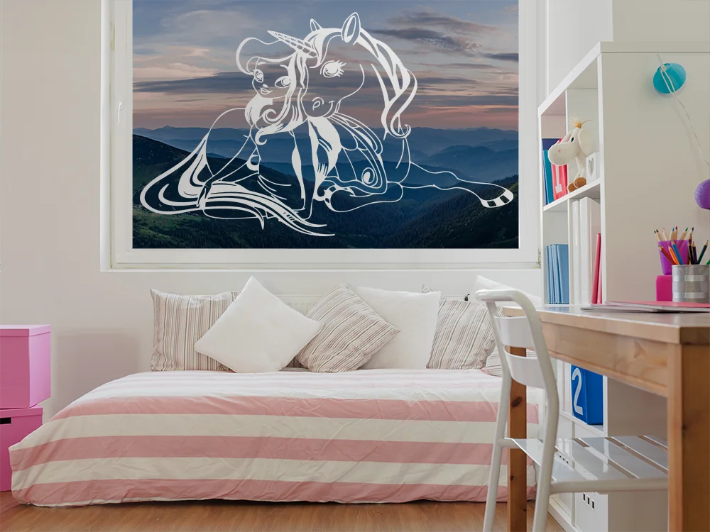 Glastattoo mit Einhorn und Fee Kinderzimmer