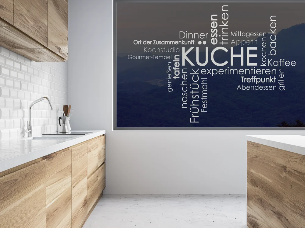 Glasfolie mit Begriffen zum Thema Küche
